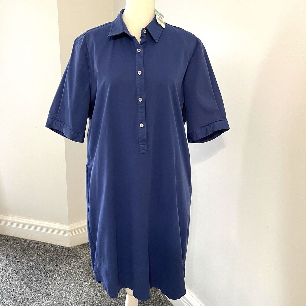 J Mclaughlin Arissa Dress Womens Large Blue 1/2 Button Shirt Dress NEW W Tags